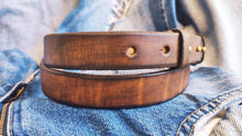 Vintage Leather Belt - Handmade Personalized Gift for Him - No Buckle Design - Narrow and Durable - Jeans and Black Options