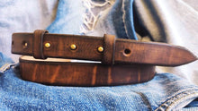 Brown leather belt without buckle and unique vintage design, stunning jeans belt ,black belt made by hand perfect personalized gift for him