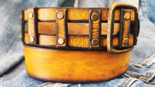 Yellow leather belt, artisan leather belt, Christmas gift for man, original ishaor design leather belt for man handmade jeans belt, men's