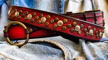 Handcrafted Men's Red Leather Belt with Rivets and Croc Texture Unique Rock Gift