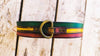 Rasta Dog Collar Rastafarian Dog Collar with Red Yellow Green Stripes and Brown wash, Bob Marley Jamaican leather dog collar with name