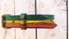 Rasta Dog Collar Rastafarian Dog Collar with Red Yellow Green Stripes and Brown wash, Bob Marley Jamaican leather dog collar with name