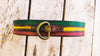 Rasta Dog Collar Rastafarian Dog Collar with Red Yellow Green Stripes and Brown wash, Bob Marley Jamaican leather dog collar with name