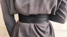 Handcrafted Wide Black Leather Waist Belt with Unique Cord Closure - Perfect for Dresses or Jackets - Designer Belt from ISHAOR