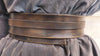 Dark brown leather obi belt for women dress - Wide wrap leather women's belt with brown strap closed with pin.