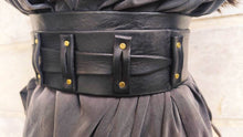 Handcrafted Wide Black Leather Waist Belt with Unique Cord Closure - Perfect for Dresses or Jackets - Designer Belt from ISHAOR