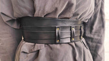 Handcrafted Wide Black Leather Waist Belt with Unique Cord Closure - Perfect for Dresses or Jackets - Designer Belt from ISHAOR