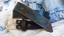 Men's blue Leather vintage style Belt, Custom Men's Leather Accessories and belts for him.