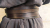 Dark brown leather obi belt for women dress - Wide wrap leather women's belt with brown strap closed with pin.