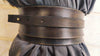 Dark brown leather obi belt for women dress - Wide wrap leather women's belt with brown strap closed with pin.