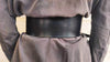 Womens Black Leather Asymmetrical Waist Belt with Bronze Ring - Wide Dress Corset Belt