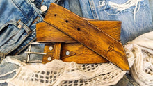 Handmade Western Leather Belt Buckle - Yellow Leather Belt with Brown Wash and Vintage Finish - Perfect Color for Jeans