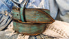 Wide Leather Belt - Turquoise with Brown Wash