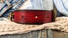 Ishaor Custom red Leather Dog Collar with black wash and bronze ring and buckle , personalizes dog collar with name .