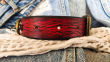 Ishaor Custom red Leather Dog Collar with black wash and bronze ring and  buckle , personalizes dog collar with name .