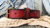 Ishaor Custom red Leather Dog Collar with black wash and bronze ring and buckle , personalizes dog collar with name .