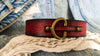 Red Leather Dog Collar with Black Wash Personalized Name Bronze Ring Buckle