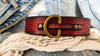 Ishaor Custom red Leather Dog Collar with black wash and bronze ring and buckle , personalizes dog collar with name .