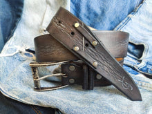 Western Style Leather Belt in Dark Brown with Gray Wash and Buckle by Ishaor - Perfect for Mens Jeans