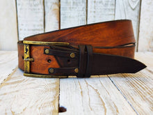 Handmade Two-Piece Brown Leather Belt Unique Two-Tone Design  4.2cm Width Versatile Statement Belt  ISHAOR Original