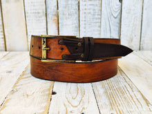 Ishaor unique Handmade Brown Leather Belt - Authentic Full Grain with  Bronze buckle