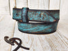 Turquoise leather belt with brown wash and amazing texture, handmade leather buckle belt, match with jeans and perfect gift for man & woman