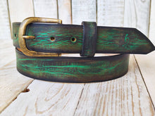 Green Leather Mens Belt - Personalizable Genuine Accessory for Everyday Wear with Bronze Buckle