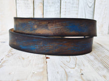 Handmade Leather Belt - Blue with Two-Tone Brown Wash, 3.6 cm - Perfect for Jeans