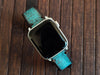 Apple Watch Band - Turquoise Leather With Dark Edges Genuine Leather Apple Watch Band 45 mm, 44mm, 42mm, 41mm, 40 mm and 38 mm