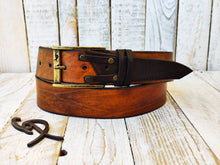 Ishaor unique Handmade Brown Leather Belt - Authentic Full Grain with  Bronze buckle