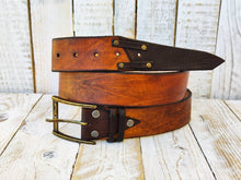 Ishaor unique Handmade Brown Leather Belt - Authentic Full Grain with  Bronze buckle