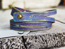 Handmade Purple Leather Bracelet - Gold Wash Unique Womens Gift