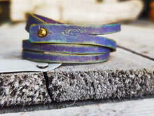 Handmade Purple Leather Bracelet with Gold Wash for Women - Unique Gift Idea