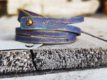 Handmade Purple Leather Bracelet - Gold Wash Unique Womens Gift