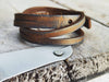 Unique Double Loop Brown Leather Bracelet with Blue and Gold Wash - Versatile Design