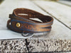 Unique Double Loop Brown Leather Bracelet with Blue and Gold Wash - Versatile Design