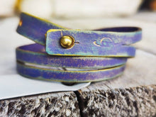 Handmade Purple Leather Bracelet - Gold Wash Unique Womens Gift