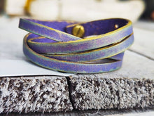 Handmade Purple Leather Bracelet - Gold Wash Unique Womens Gift