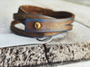 Unique Double Loop Brown Leather Bracelet with Blue and Gold Wash - Versatile Design