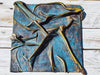 Turquoise Blue and Brown Leather Wall Art with a Touch of Gold - Handmade with Unique Technique and One-of-a-Kind