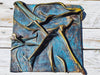 Handmade Turquoise Blue and Brown Leather Wall Art with Gold Accents - One-of-a-Kind and Unique Technique