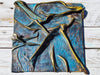 Handmade Turquoise Blue and Brown Leather Wall Art with Gold Accents - One-of-a-Kind and Unique Technique