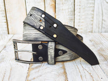 Handmade White Leather Belt with Black Wash - Unique Double Strap Design - Ishaor