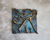 Handmade Turquoise Blue and Brown Leather Wall Art with Gold Accents - One-of-a-Kind and Unique Technique