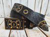 Handcrafted Leather Belt with Motorcycle Gear Stamps Silver Studs Touch of Gold and Matching Buckle