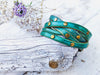 Handmade Turquoise Leather Bracelet with Greenwash and Touch of Gold - Elegant Gold Accents