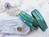 Handmade Turquoise Leather Bracelet with Greenwash and Touch of Gold - Elegant Gold Accents