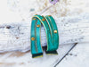 Handmade Turquoise Leather Bracelet with Greenwash and Touch of Gold - Elegant Gold Accents