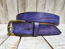 Regal Elegance: Handcrafted Purple Leather Belt with Black Wash and Ancient Gold Buckle