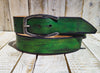 Artisanal Green Leather Belt: Handcrafted with Layers of Enchanting Green Shades and Horseshoe Buckle